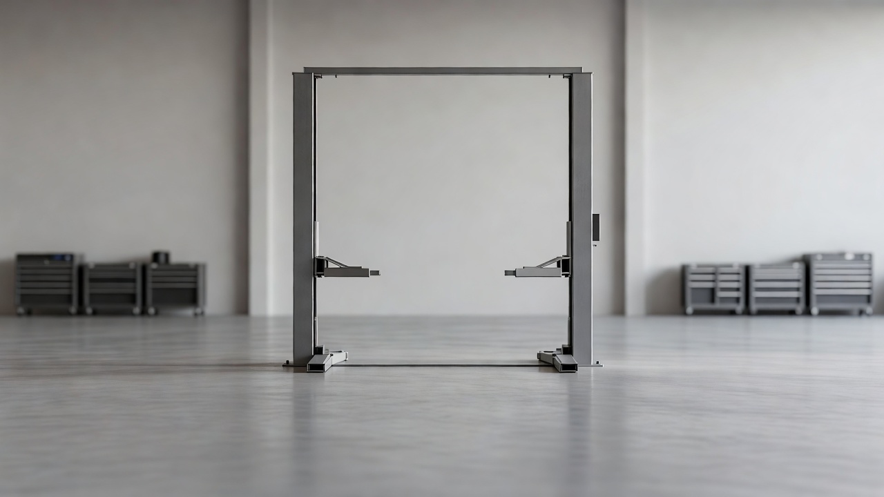 A vehicle lift and clean auto shop floor