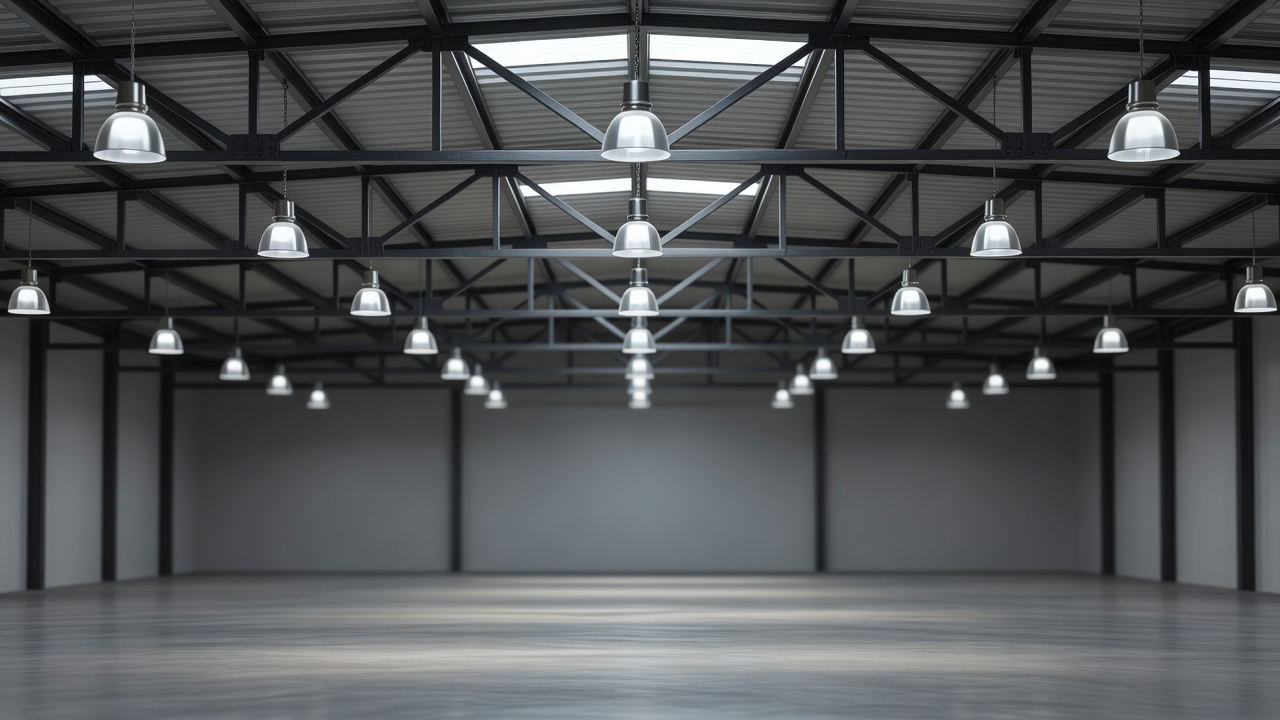 Overhead lighting in an empty auto shop